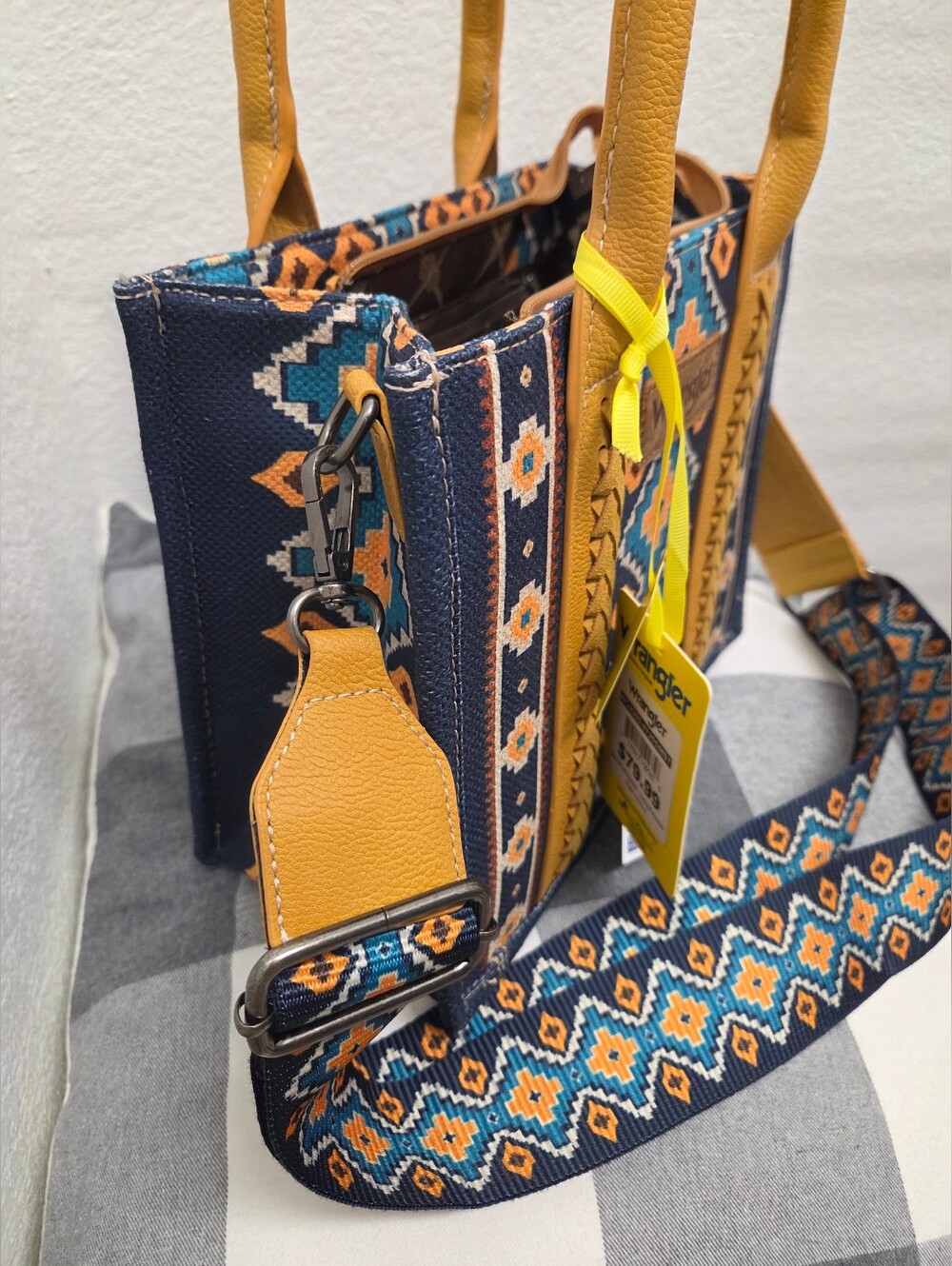 Wrangler Mustard & Blue Patterned Tote Bag - Picture 5 of 11
